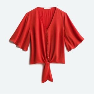 Burnt Orange Front Tie Blouse, Size Medium